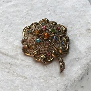 Vintage Little Nemo Color Rhinestone Gold Tone Brooch Marked LN/25 2-3/8" Long
